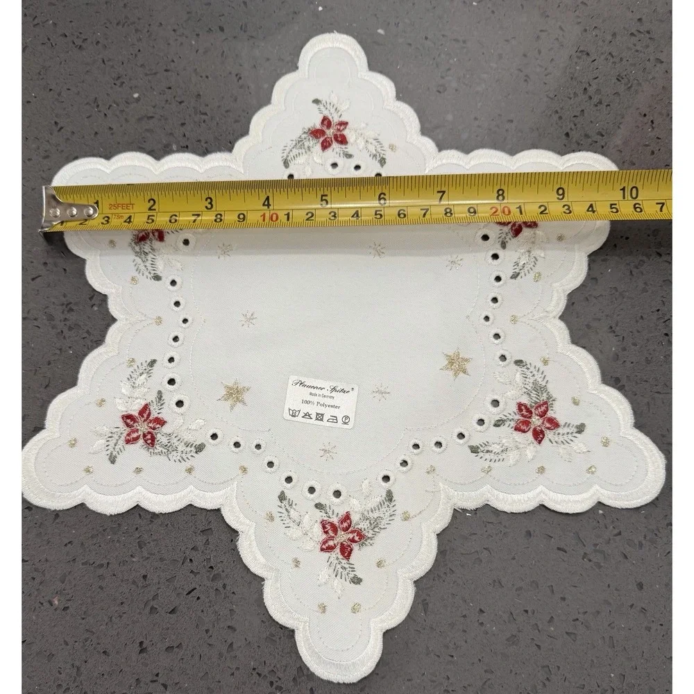 Star Handmade‎ Christmas Linen Red Flowers Tablecloth Doily Made In Germany